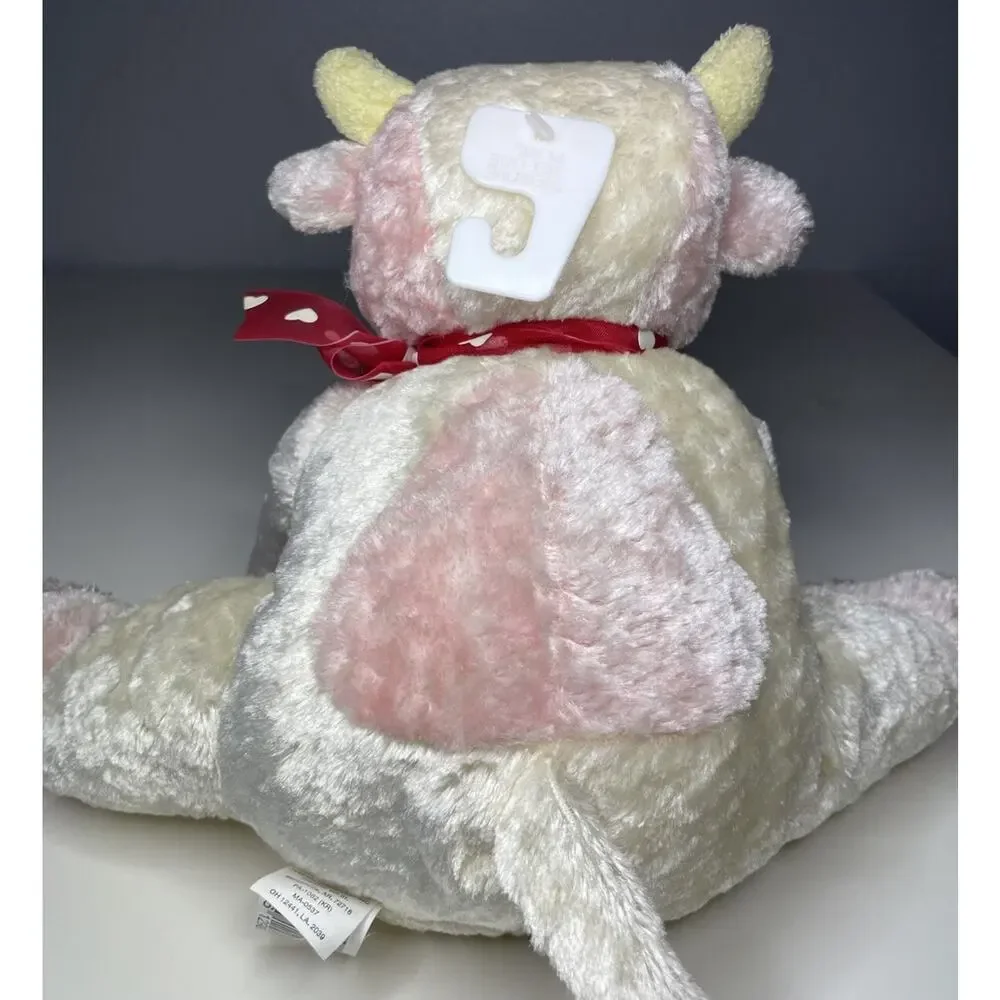 Vintage Walmart Pink Cow Plush 9” White Cream Valentines Heart Bow Pastel Floppy
